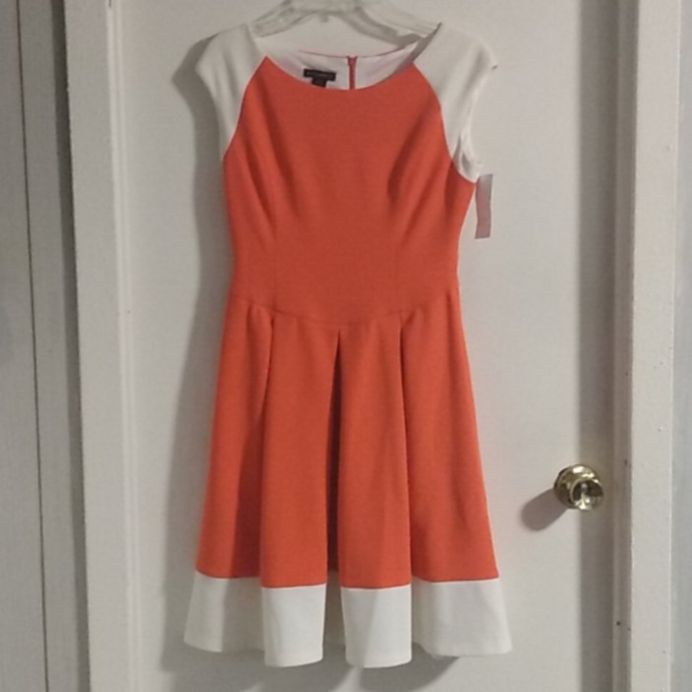 Ladies Metaphor Orange/Off  White Dress Sz 8